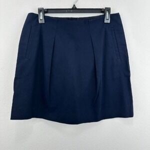 J. Crew Navy Blue‎ Cotton Mini Skirt Pleated Pockets Career Office Womens Size 8